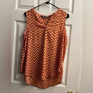 Maurices Peach and Rust Zigzag High Low Sleeveless Blouse Large